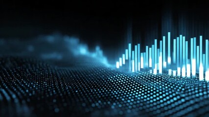 Abstract Visualization: A captivating, high-tech visual representation of a digital wave, pulsating with a brilliant blue light against a dark, futuristic background. - Powered by Adobe