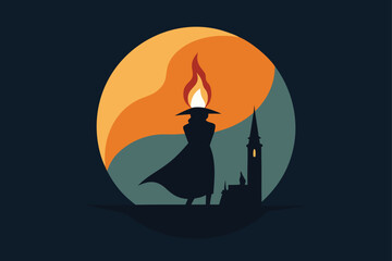 Haunted table set with flickering candlelight vector illustration