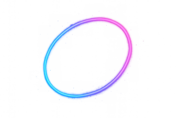 Glowing neon circle radiating blue-pink gradient light, representing futuristic digital aesthetic against transparent backdrop