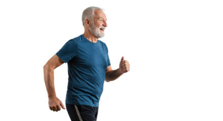Senior man jogging in sportswear isolated PNG with Transparent Background