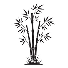 Obraz premium Black Bamboo Plant Silhouette with Leaves and Stems