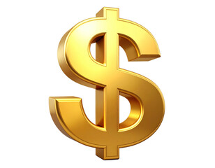 Flat Glossy Gold Dollar Symbol with Smooth Edges and Minimalist Look, Isolated PNG