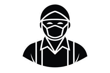 worker with mask vector icon illustration