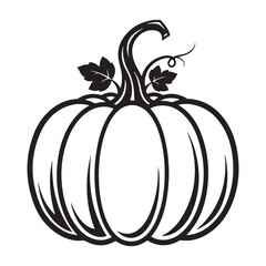 Black and White Pumpkin Illustration with Leaves