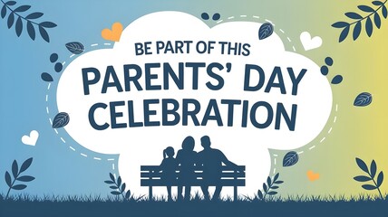 Parents Day Celebration Text with Family Silhouette and Heart Elements