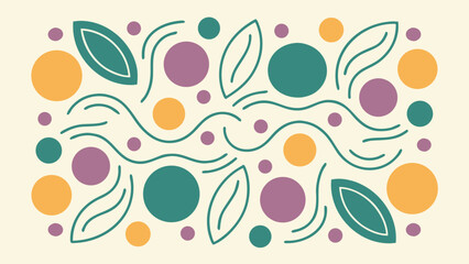 Abstract Organic Pattern Background with Leaves Circles and Wavy Lines for Modern Designs and Creative Projects