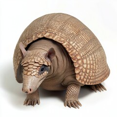 Six-banded Armadillo on White Background