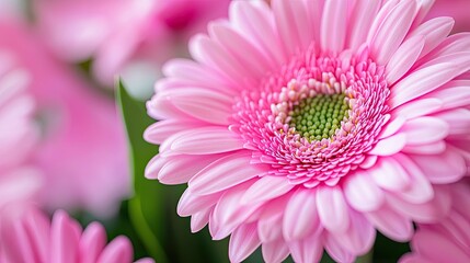 Beautiful close-up of pink gerbera daisy flower showcasing vibrant petals and intricate center details in natural lighting