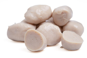 Raw fresh pork meatballs on white background.