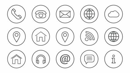 Collection of communication and contact icons in circles