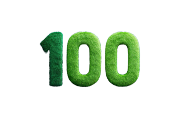 Green Number Hundred Made of Grass on Transparent Background