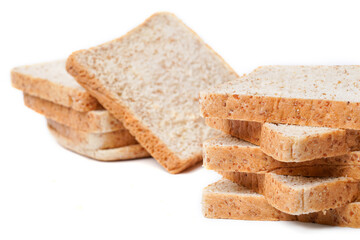Fresh delicious whole wheat bread isolated on a white background.