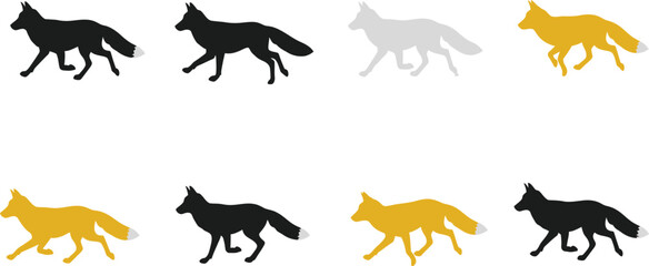 Obraz premium Dynamic fox silhouettes in motion, black, gold, and gray tones, perfect for wildlife or conceptual designs.