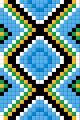 Geometric mosaic pattern blue white green orange black geometric pattern pixel art