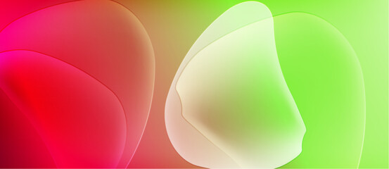 Abstract shapes blend vibrant pink, green hues. Soft gradients create smooth transitions, modern aesthetic. Minimalist design, fluid forms.