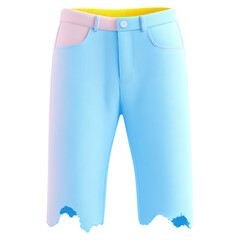 Frayed hem and denim detail concept. Stylish blue shorts with a trendy design for summer fashion.