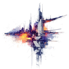Abstract cityscape within splatter design