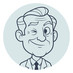 Obraz premium Cartoon Portrait of a Winking Businessman with Hair and Suit in a Circle