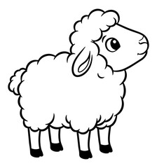 Obraz premium Cartoon Illustration of a Simple Black and White Sheep Looking Upwards