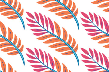 Vibrant tropical leaves pattern orange pink