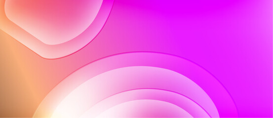 Abstract gradients blend pink, orange hues. Smooth curves create layered effect, soft illumination dominates composition. Minimalist design.