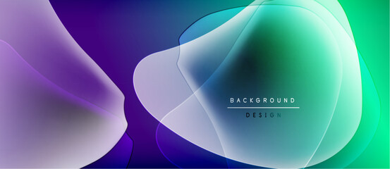 Abstract fluid shapes blend, creating vibrant color gradients. Design features soft edges, modern aesthetic. Background suggests movement, energy.