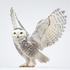 Snowy Owl with Spread Wings on White Background