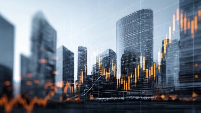 Financial District Skyline: Capturing the dynamism and growth of the financial district. The skyscrapers reach towards the sky, representing progress and economic activity.