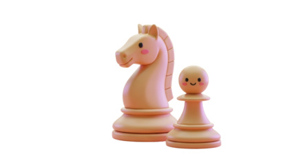 Cute cartoon chess pieces, a friendly knight and pawn, ready for a playful strategy game
