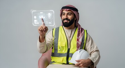 Arab Engineer Using Futuristic Interface
