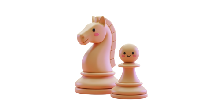 Cute cartoon chess pieces, a friendly knight and pawn, ready for a playful strategy game - Powered by Adobe