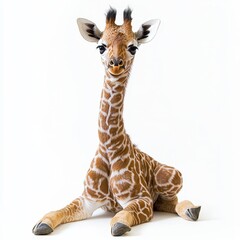 Adorable Baby Giraffe Sitting on White Background