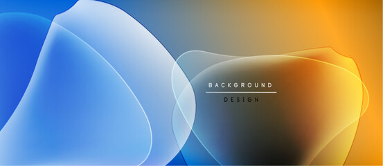 Abstract fluid shapes blend blue, orange, white. Gradient colors create dynamic background design. Minimalist style, modern aesthetic.
