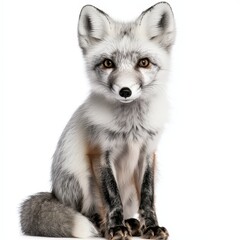 Marble Fox Sitting on White Background