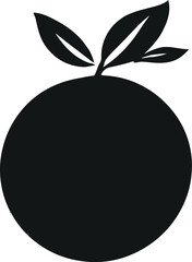 Minimal Fruit Silhouette Vector – Black Line Art of Round Fruit with Leaves for Kitchen and Healthy Design Themes