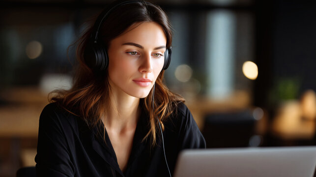An adult learner studying online at home.	A focused woman in her 40s is studying at her dining table at night, participating in an online university course on her laptop, representing lifelong learnin