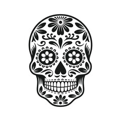 Black floral sugar skull design day of the dead ornamental