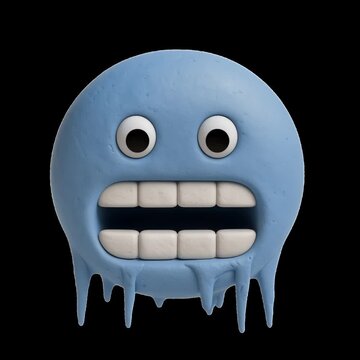 Melting blue emoji sculpture animation isolated asset, transparent 4K video, alpha channel, ProRes 4444