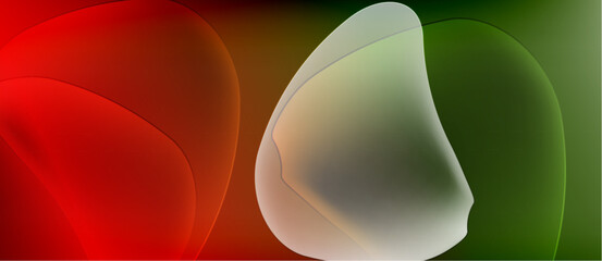 Abstract petals display vibrant red, white, green hues. Smooth gradients create soft, flowing shapes. Minimalist composition, dark background.