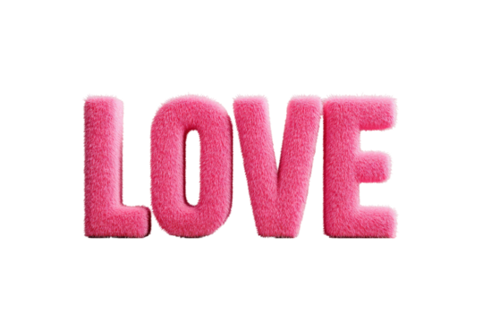 Pink Plush Love Word on Transparent Background Romantic Decorative Element - Powered by Adobe