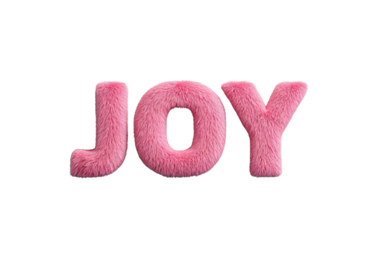 Pink Furry Letters Joy Word on Transparent Background for Celebration and Happiness