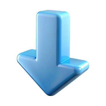 Glossy blue downward arrow icon isolated on transparent background