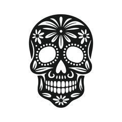 Ornate black sugar skull with floral patterns calavera day of the dead