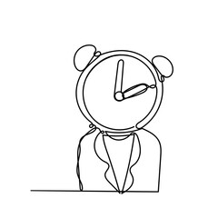 continuous line drawing person with clock head illustration vector