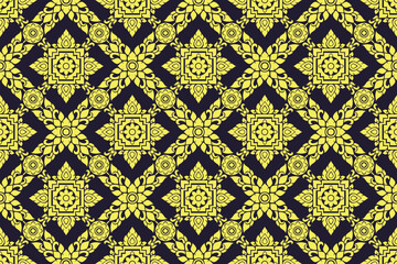 Traditional Thai art seamless floral arabesque damask pattern motif suitable for wallpaper, cloth, curtain, textile, tile and fabric design isolated illustration vector archive EPS file.