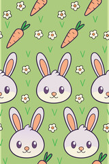 Cute bunnies carrots and flowers pattern bunny rabbit