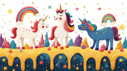 Obraz premium Unicorns and Rainbows Whimsical Illustration for Kids