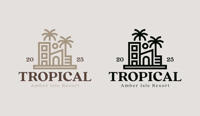Fototapeta premium Palm House Resort Logo Template. Universal creative premium symbol. Vector illustration. Creative Minimal design template. Symbol for Corporate Business Identity
