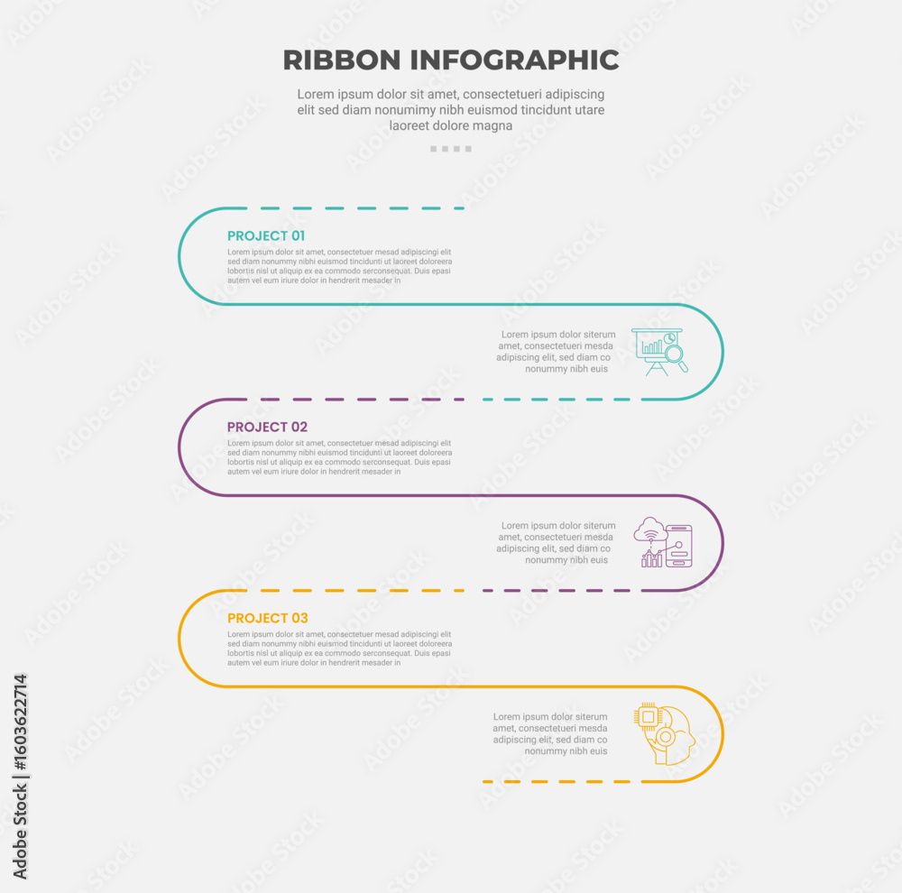 Aufkleber ribbon base shape infographic outline style with 4 point template with journey wave with dotted line