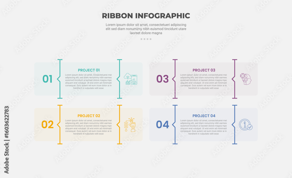 Poster ribbon base shape infographic outline style with 4 point template with transparent box with vertical
